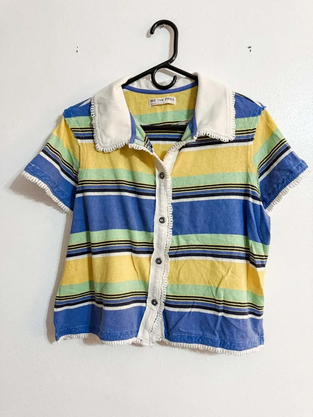 We The Free Striped Knit Polo Short Sleeve Cardigan